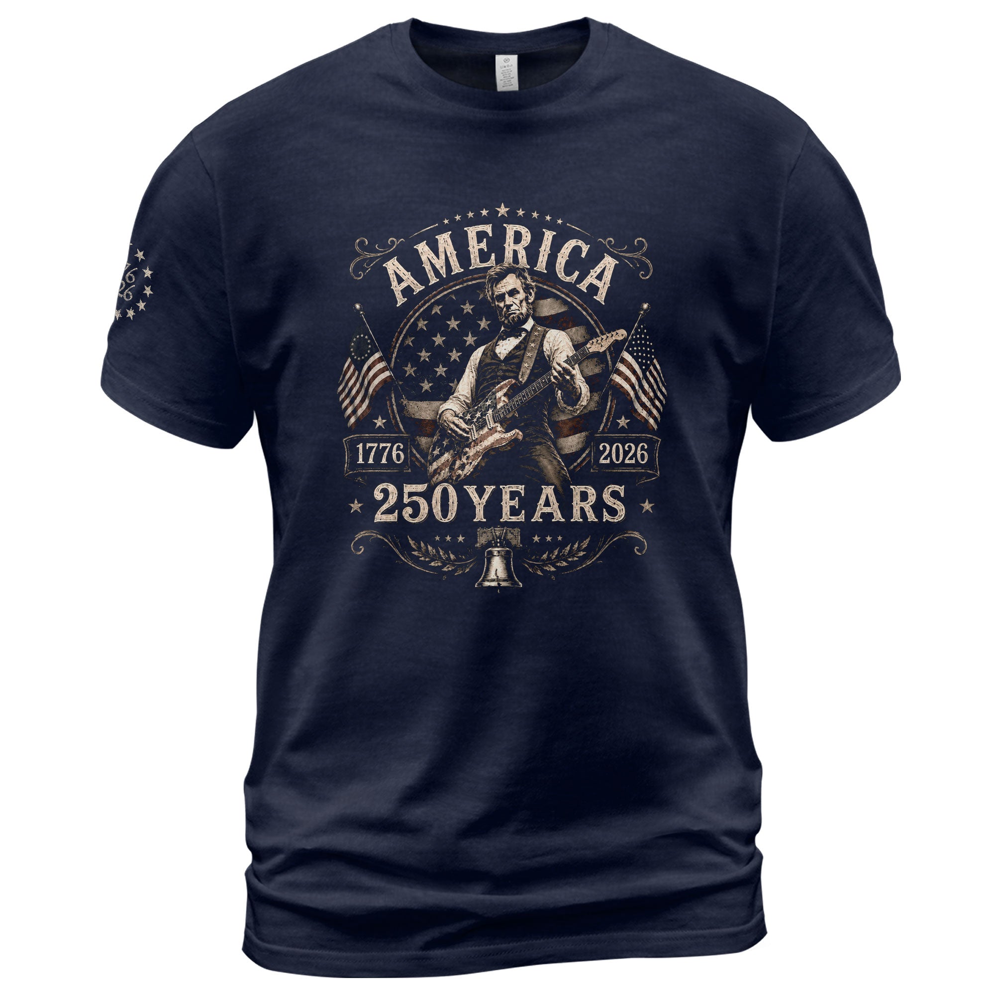 Mens T Shirt Patriotic 250 Years 1776-2026 Vintage Abraham Lincoln Guitarist Graphic Tee