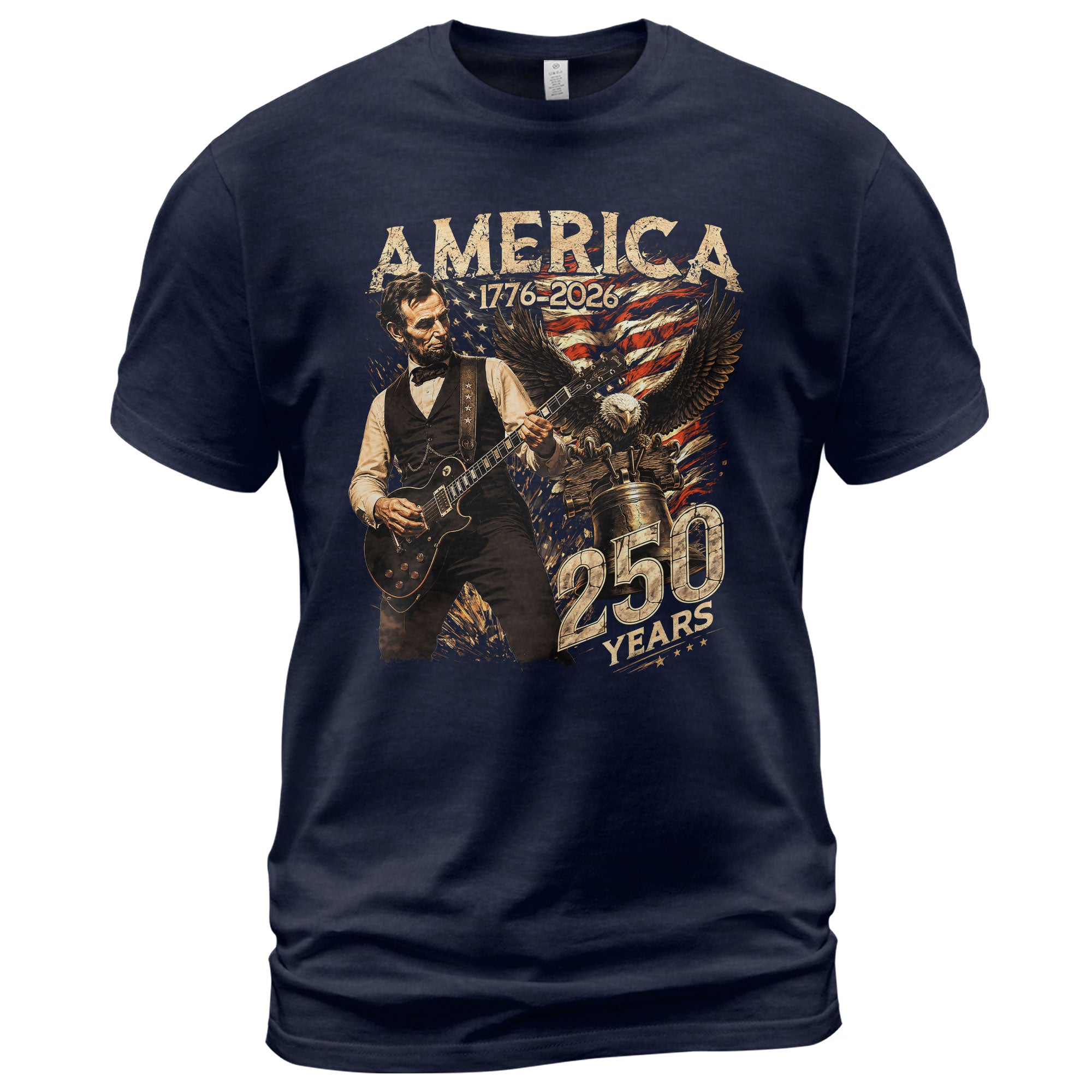 Abraham Lincoln T Shirt Rockstar Guitar Design - Vintage Eagle 1776 2026 Patriotic Tee