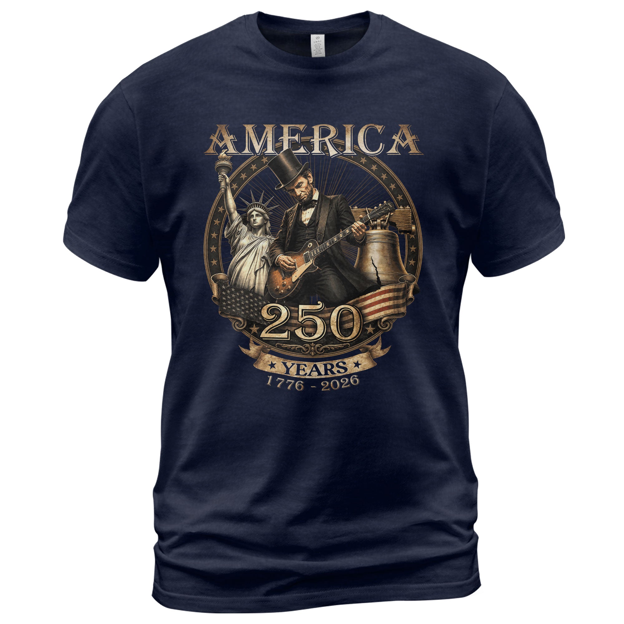 Lincoln Rock Guitar Patriotic T-Shirt - Vintage Statue of Liberty 1776 2026 Apparel