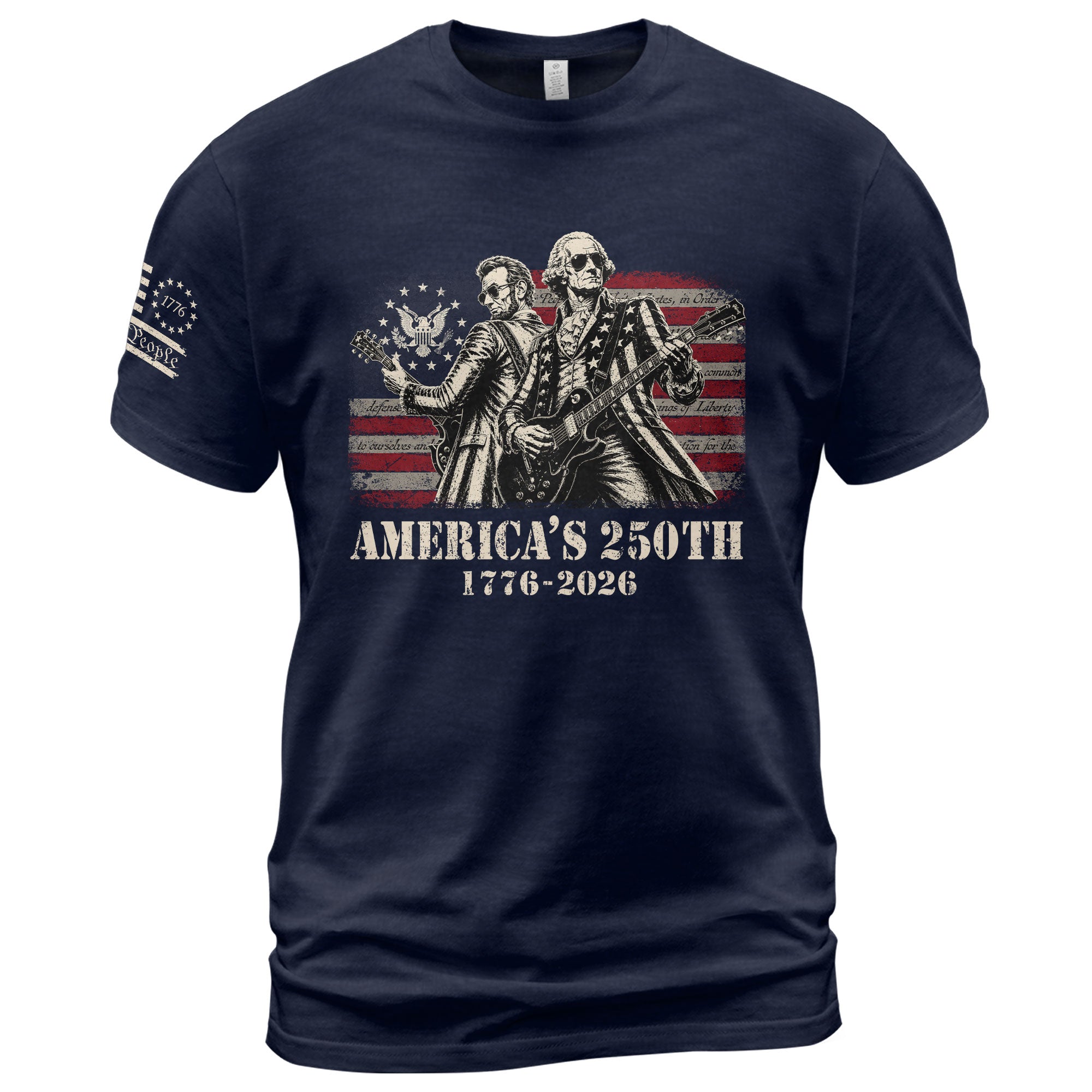 Historical Figures Guitar Hero Shirt 1776-2026 Patriotic Graphic Tee Anniversary Outfit