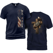 Patriotic JESUSAVES 1776-2026 Eagle T-Shirt American Flag Design - Versatile Apparel