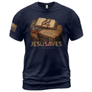 JESUSAVES 1776 Patriotic T-Shirt - Vintage American Flag Graphic Tee - Casual Apparel