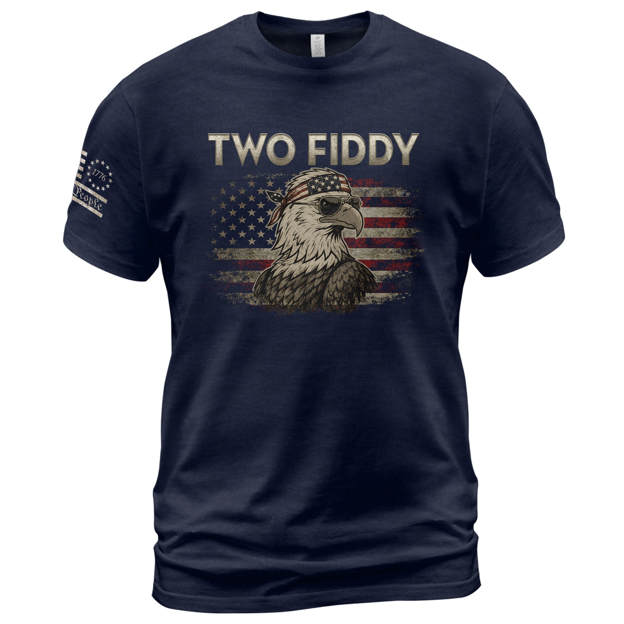 Two Fiddy Eagle Graphic Tee - Patriotic American Flag Bandana Style Men's Cotton Shirt