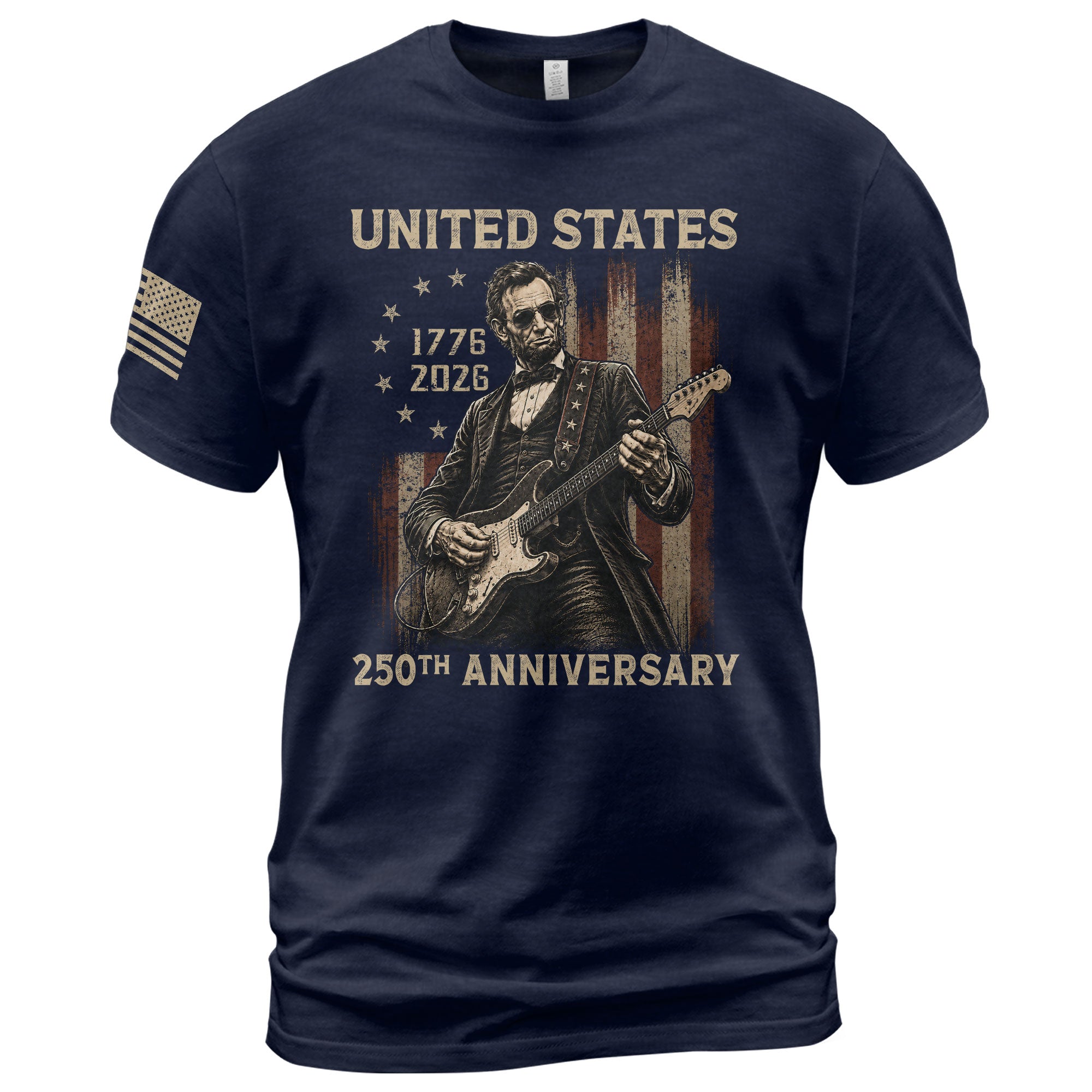 Lincoln Rock Guitar Shirt 1776 2026 Vintage American Flag Patriotic Graphic Tee Men