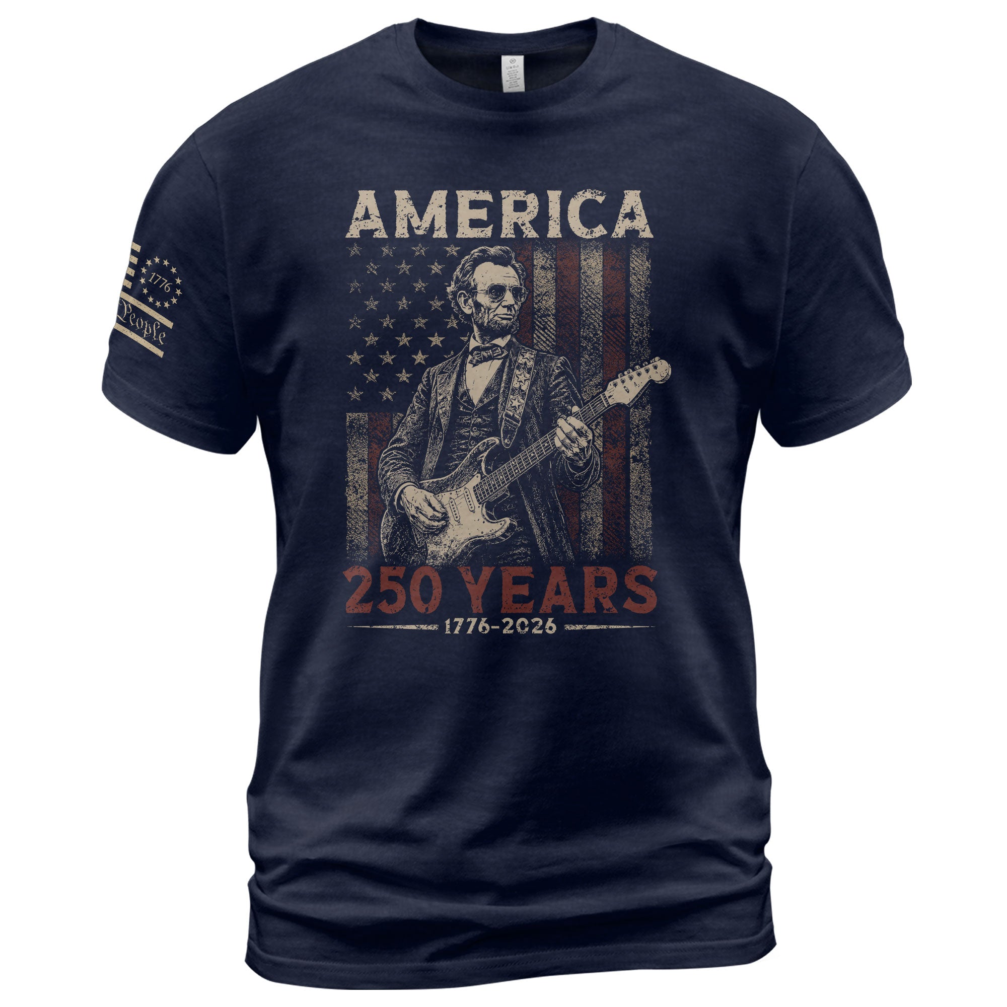 Lincoln Rock Guitar Shirt 1776 2026 Vintage US Flag Patriotic We The People Graphic Tee