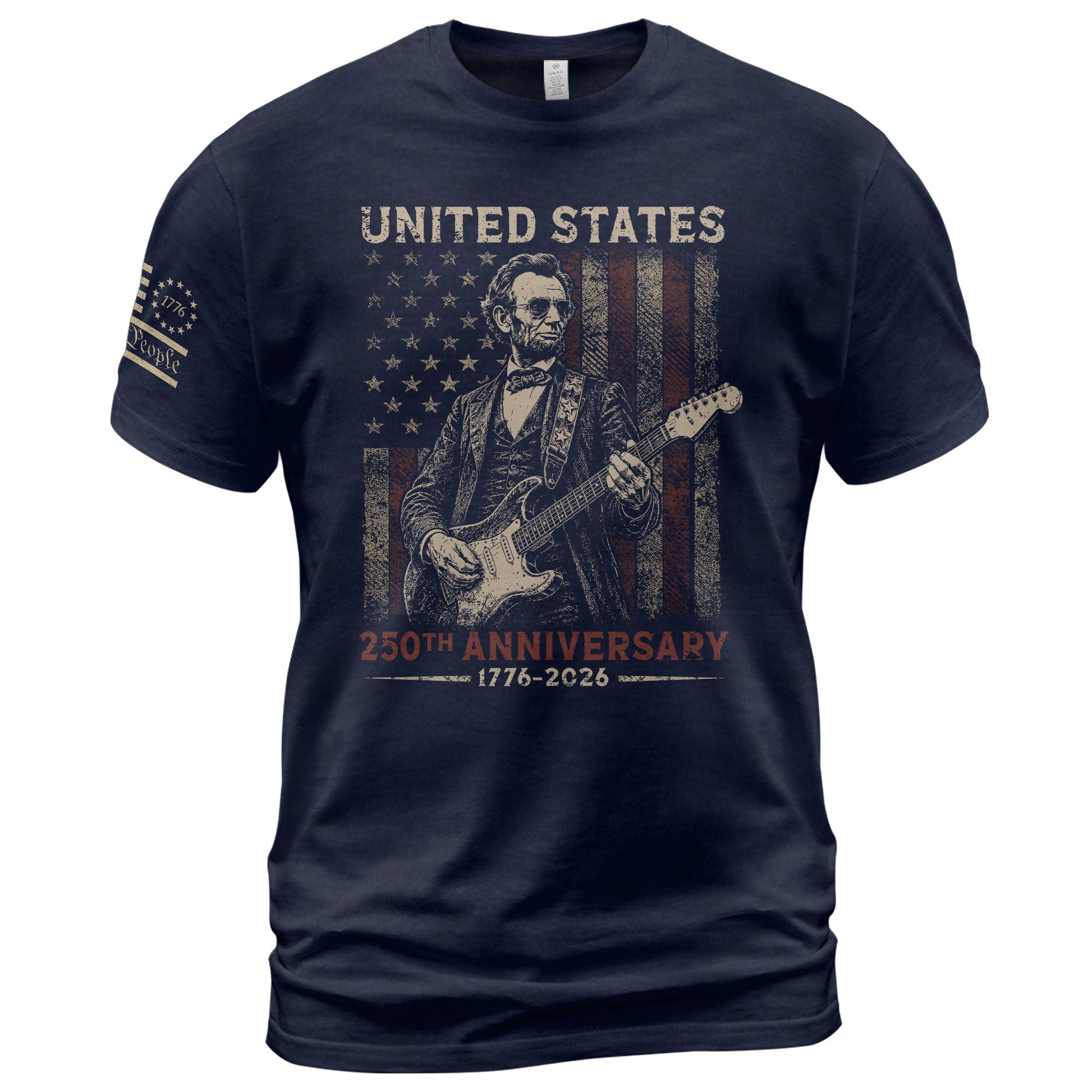Lincoln Rock Guitar Shirt 1776 2026 Vintage US Flag Patriotic We The People Graphic Tee