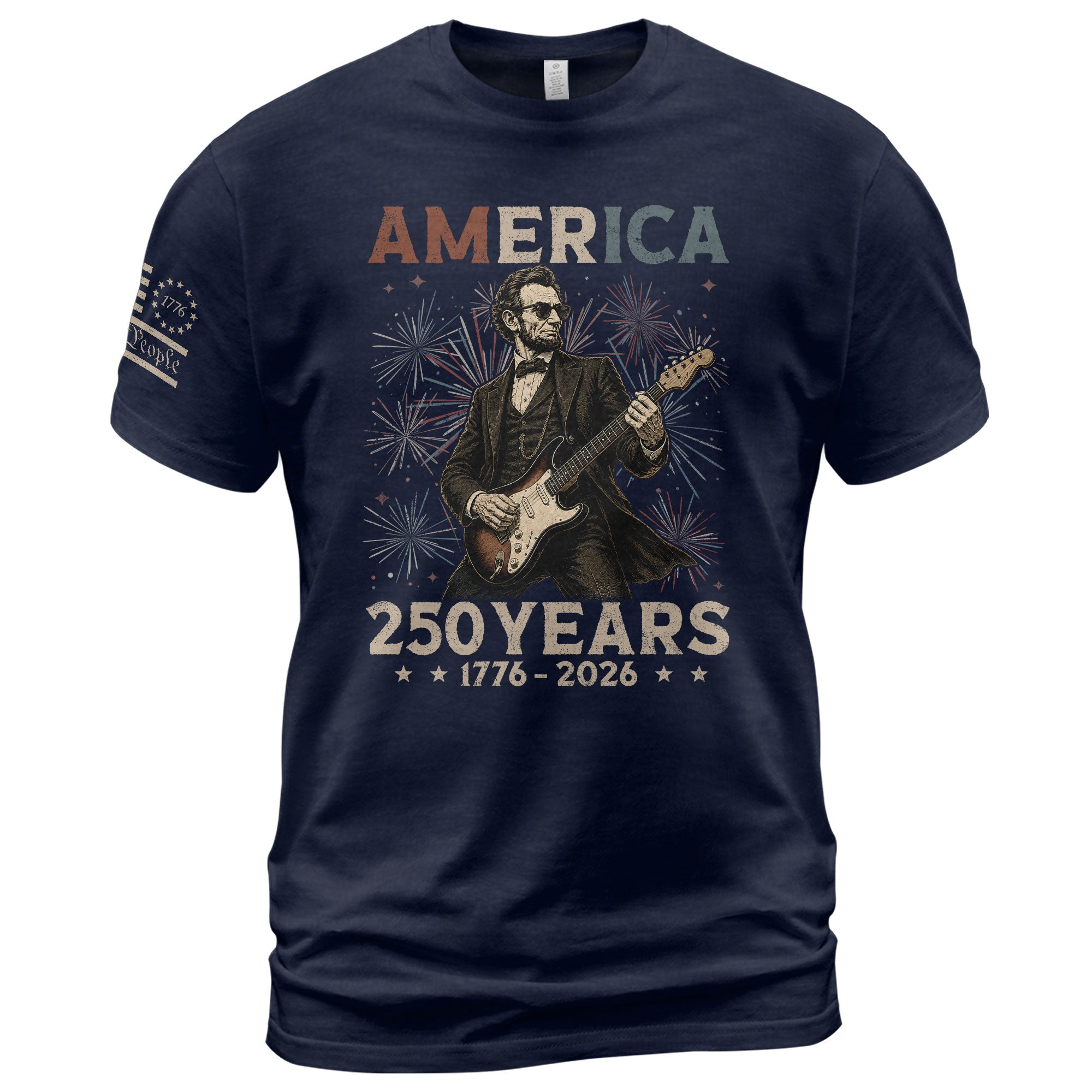 Lincoln Rock Guitar Shirt 1776 2026 Patriotic Fireworks We The People Graphic Tee