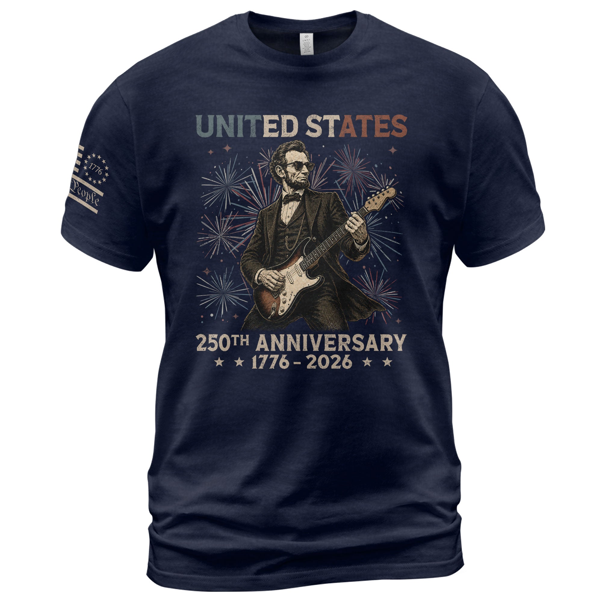 Lincoln Rock Guitar Shirt 1776 2026 Patriotic Fireworks We The People Graphic Tee