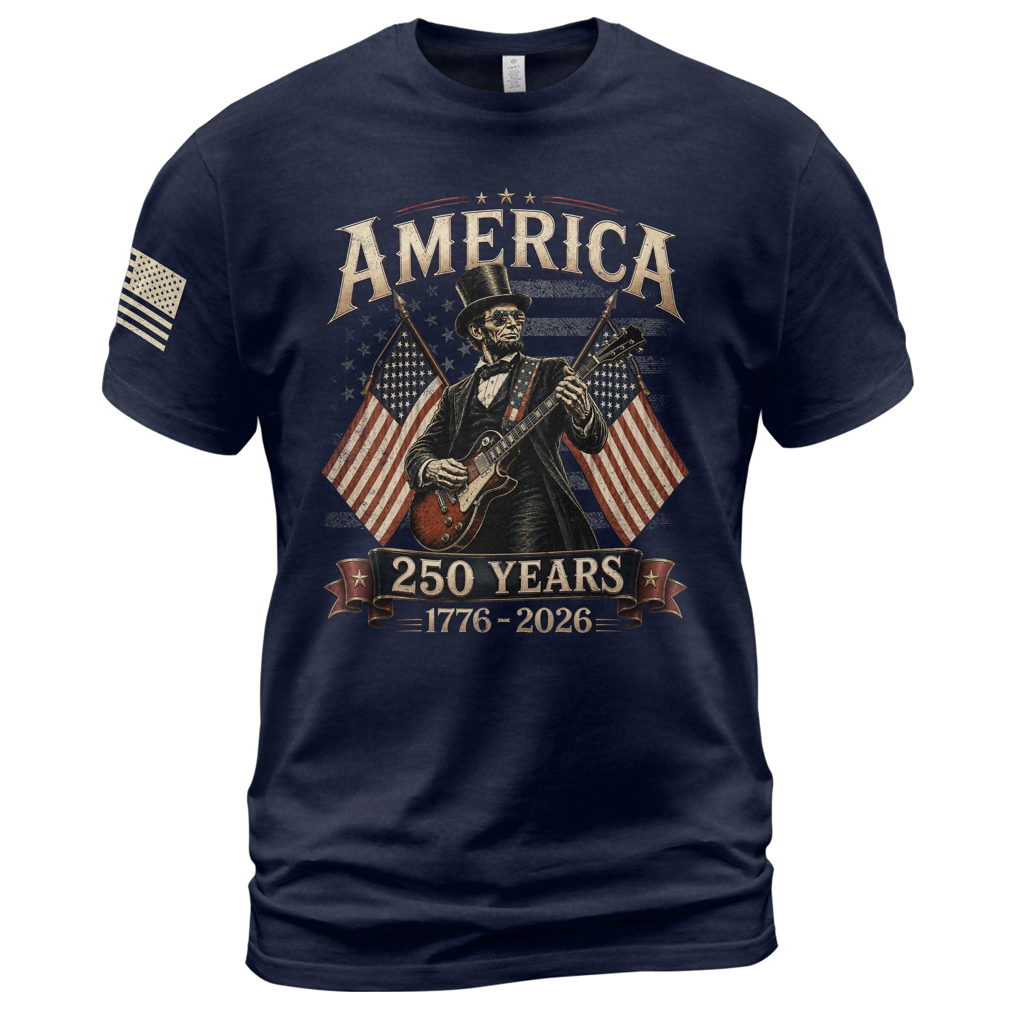 Patriotic Lincoln Electric Guitar T-Shirt 1776 2026 Vintage American Flags Tee Retro