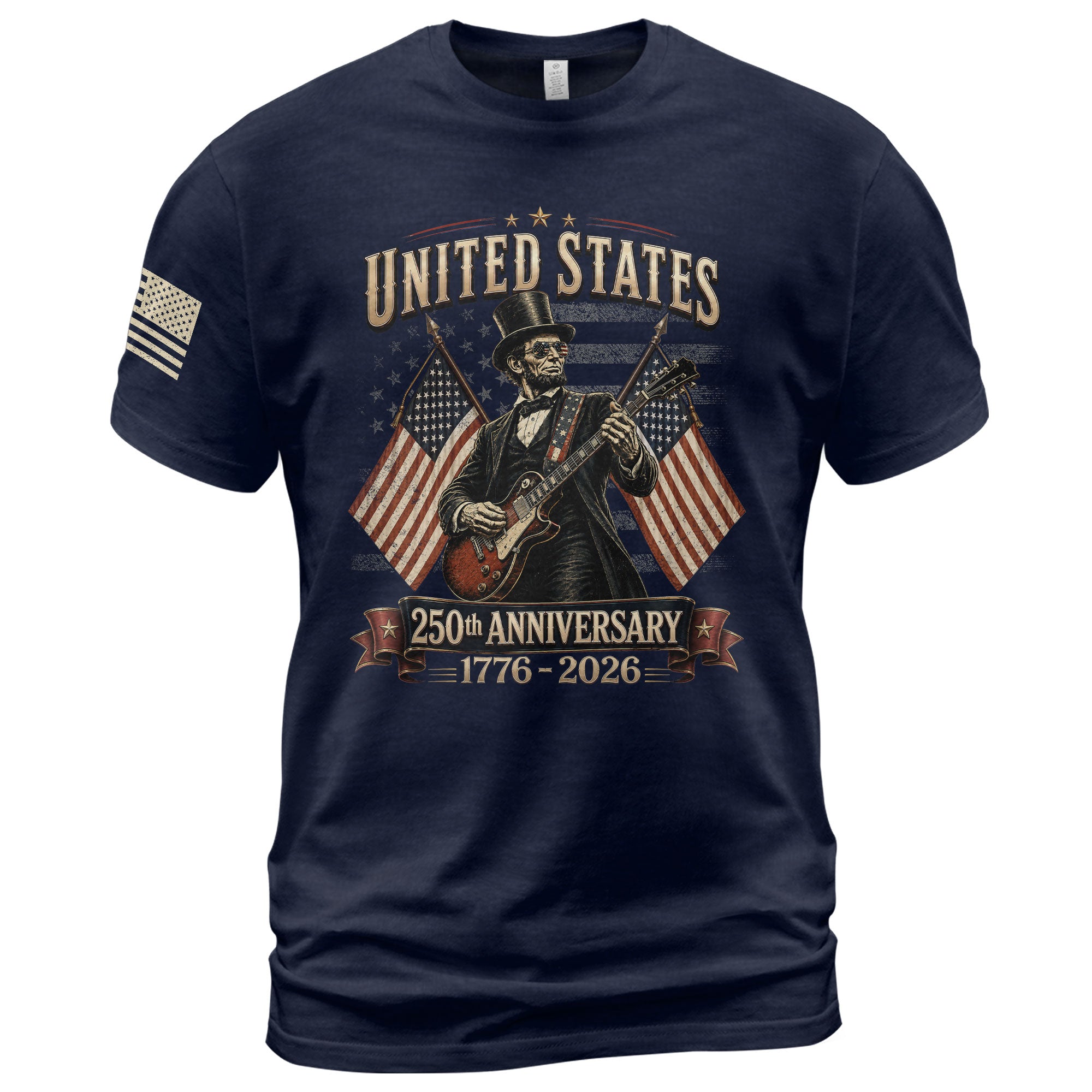 Patriotic Lincoln Electric Guitar T-Shirt 1776 2026 Vintage American Flags Tee Retro
