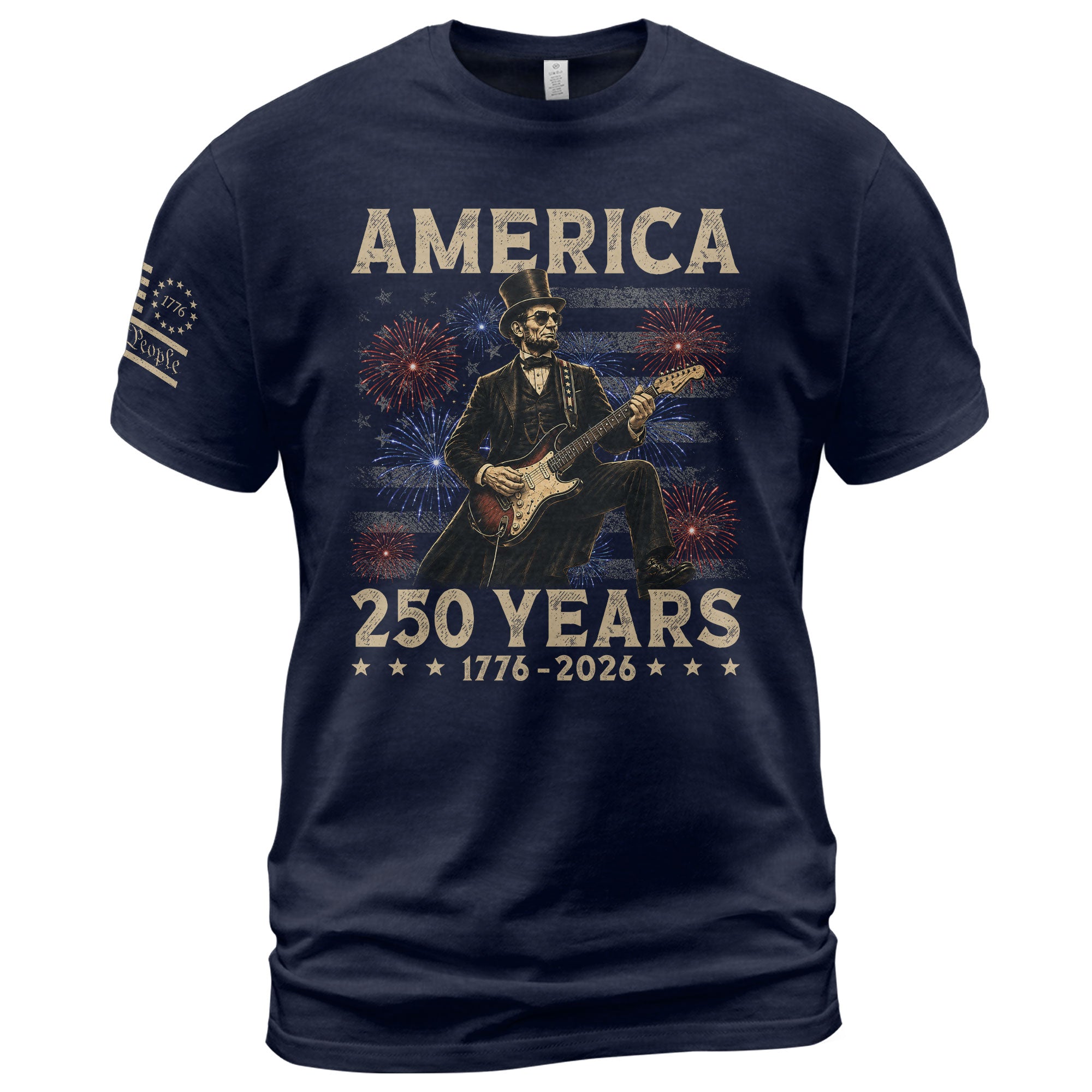 Patriotic Lincoln Electric Guitar T-Shirt 1776 2026 Vintage US Flag Tee Retro Print