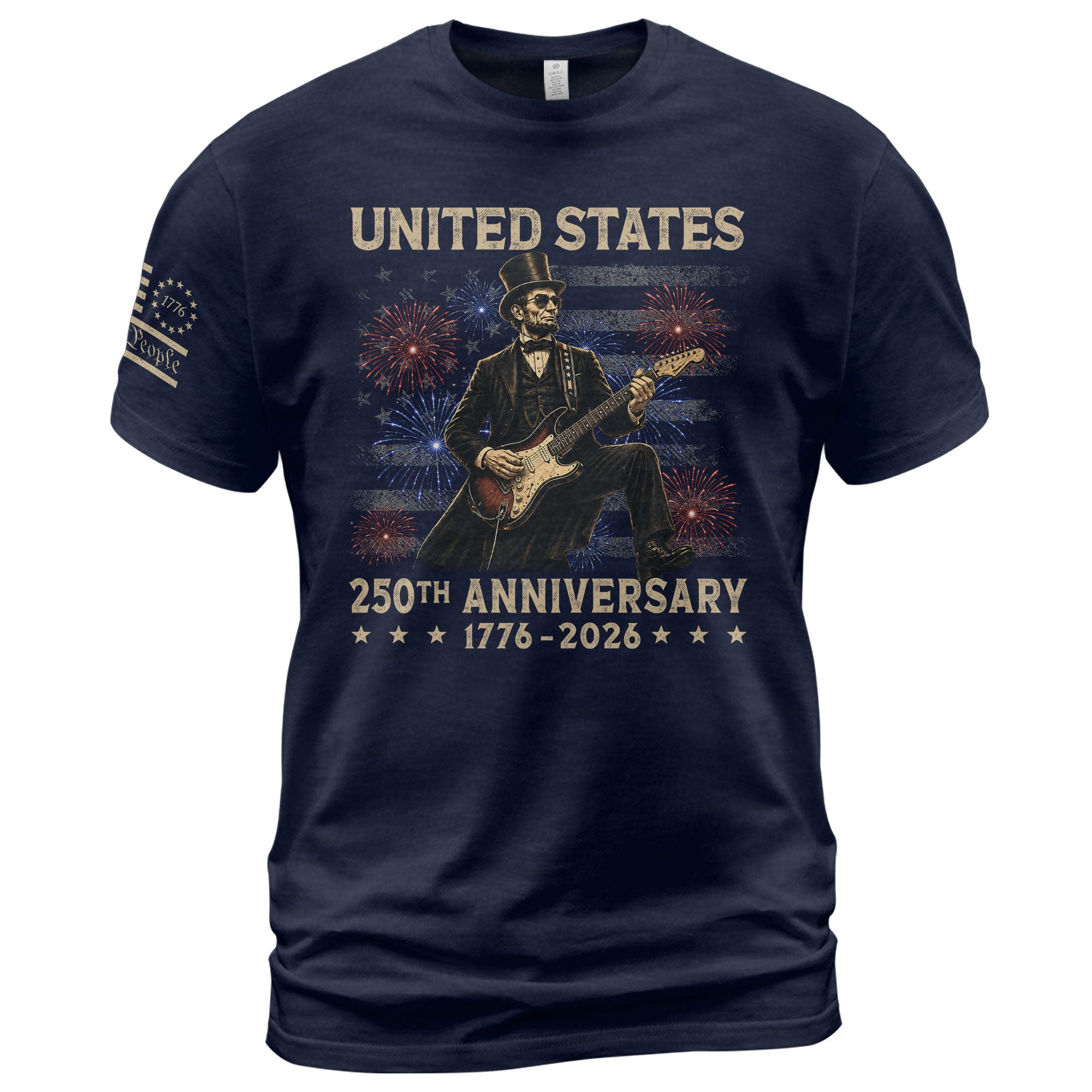 Patriotic Lincoln Electric Guitar T-Shirt 1776 2026 Vintage US Flag Tee Retro Print