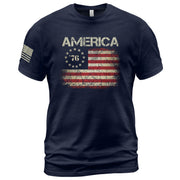 Vintage 1776 American Flag T-Shirt Patriotic Graphic Tee Men Women Casual Shirt