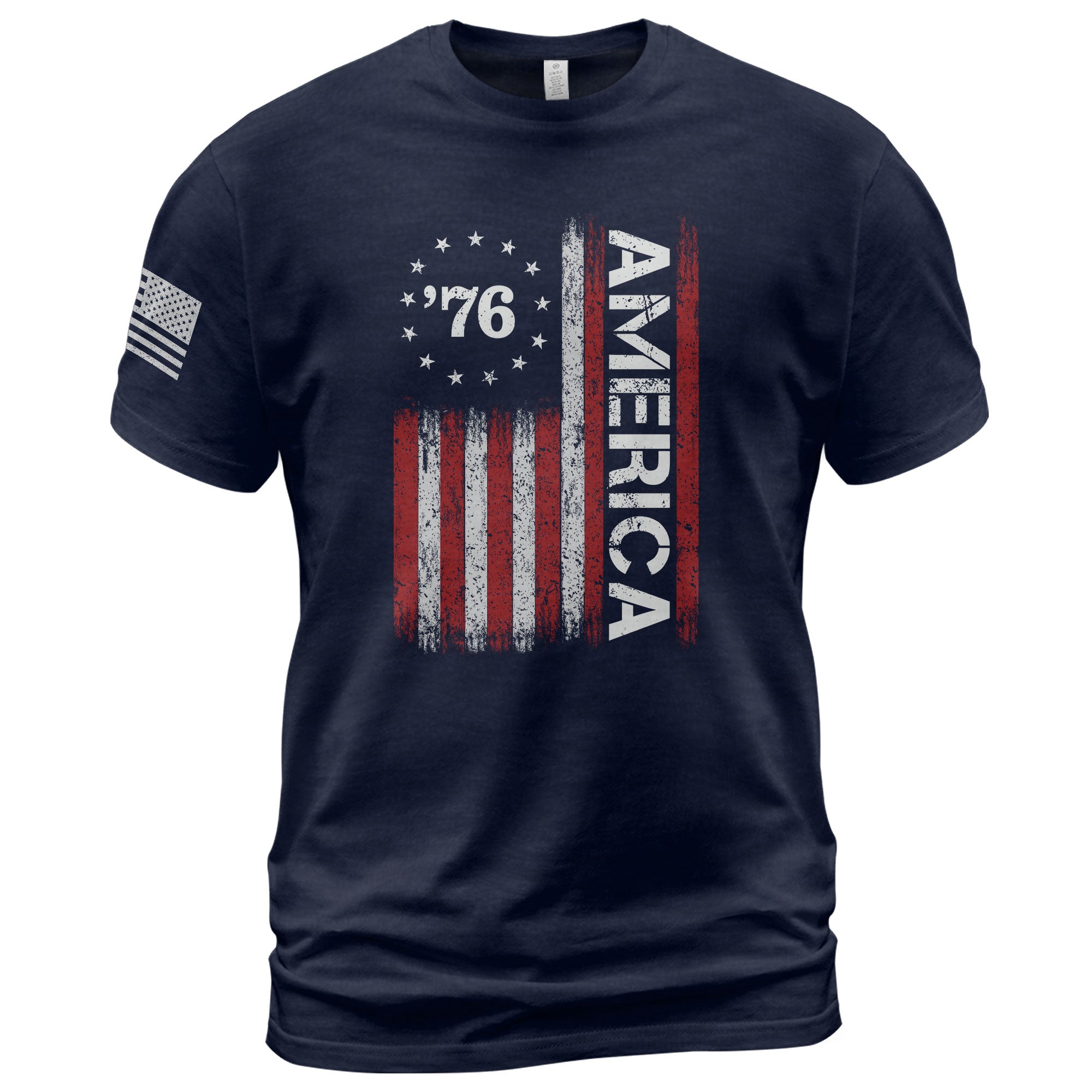 Classic Retro Style American Flag 76 Apparel Patriotic Graphic T-Shirt Holiday Wear