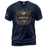 Patriotic America 76 Flag Shield Design T-Shirt Classic Vintage Graphic Tee Gift
