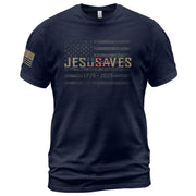 JESUSAVES T-Shirt USA Flag Patriotic 1776 2026 American Pride Men Cotton Tee Shirt
