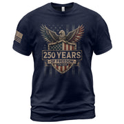 250 Years Of Freedom Graphic Tee - Patriotic Eagle Shield Vintage Style Cotton Shirt