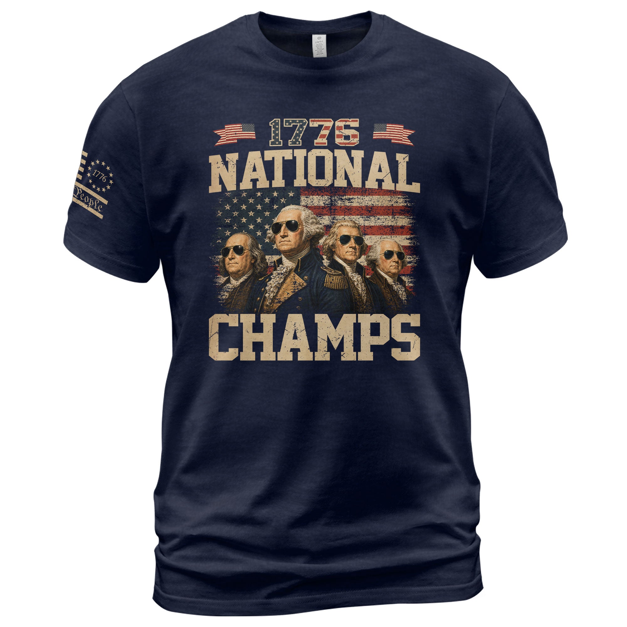 1776 National Champs Graphic T-Shirt Patriotic Founding Fathers Vintage Style Casual Tee