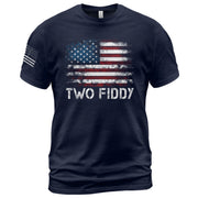 Two Fiddy Distressed Flag Graphic Tee Unisex Soft Cotton Patriotic Short Sleeve T-Shirt