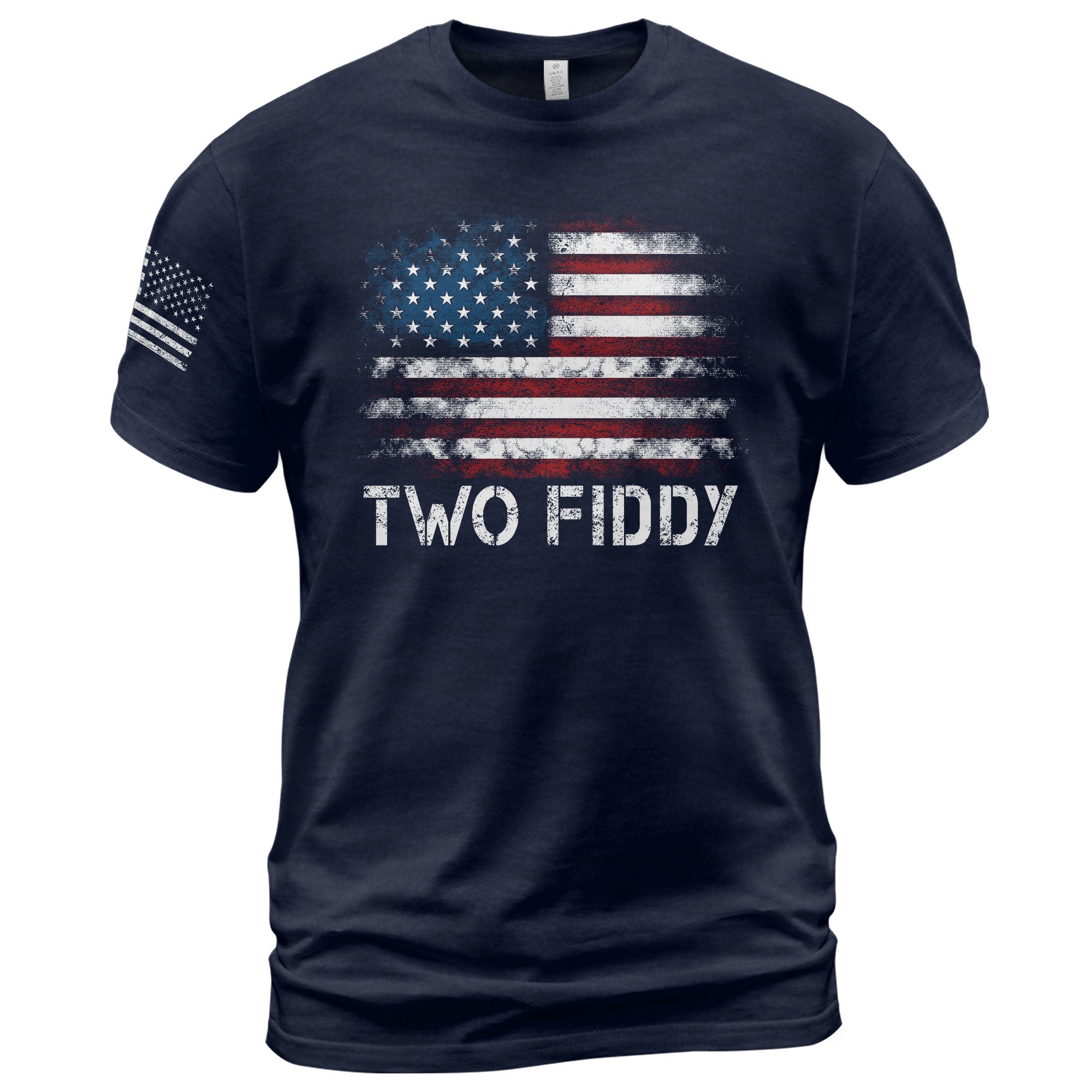Two Fiddy Distressed Flag Graphic Tee Unisex Soft Cotton Patriotic Short Sleeve T-Shirt