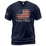 Two Fiddy Graphic T-Shirt Distressed American Flag Print Casual Cotton Short Sleeve Tee