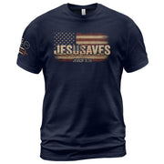 JESUSAVES T-Shirt John 3:16 Patriotic American Flag Distressed Christian Faith Tee