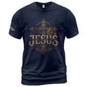 Jesus The Way The Truth The Life Christian Cross American Flag Religious T-Shirt Tee