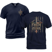 Faith Over Fear Christian Shirt Patriotic American Flag Cross T-Shirt Religious Men