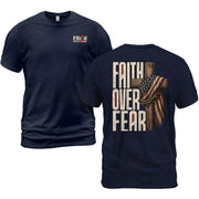 Faith Over Fear Christian Shirt Patriotic Cross American Flag Religious Graphic Tee