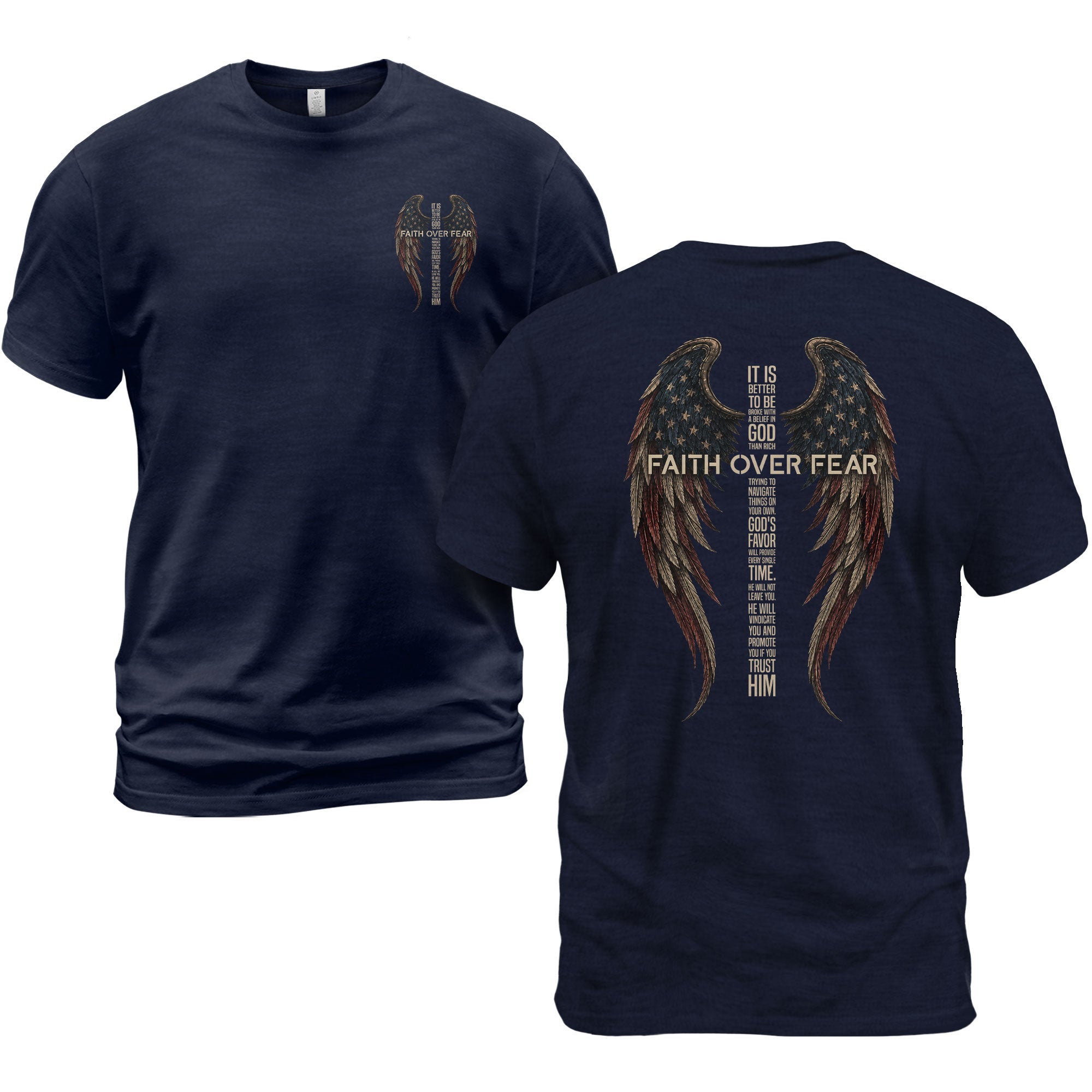 Faith Over Fear Angel Wings T-Shirt Christian Inspirational Religious Graphic Tee