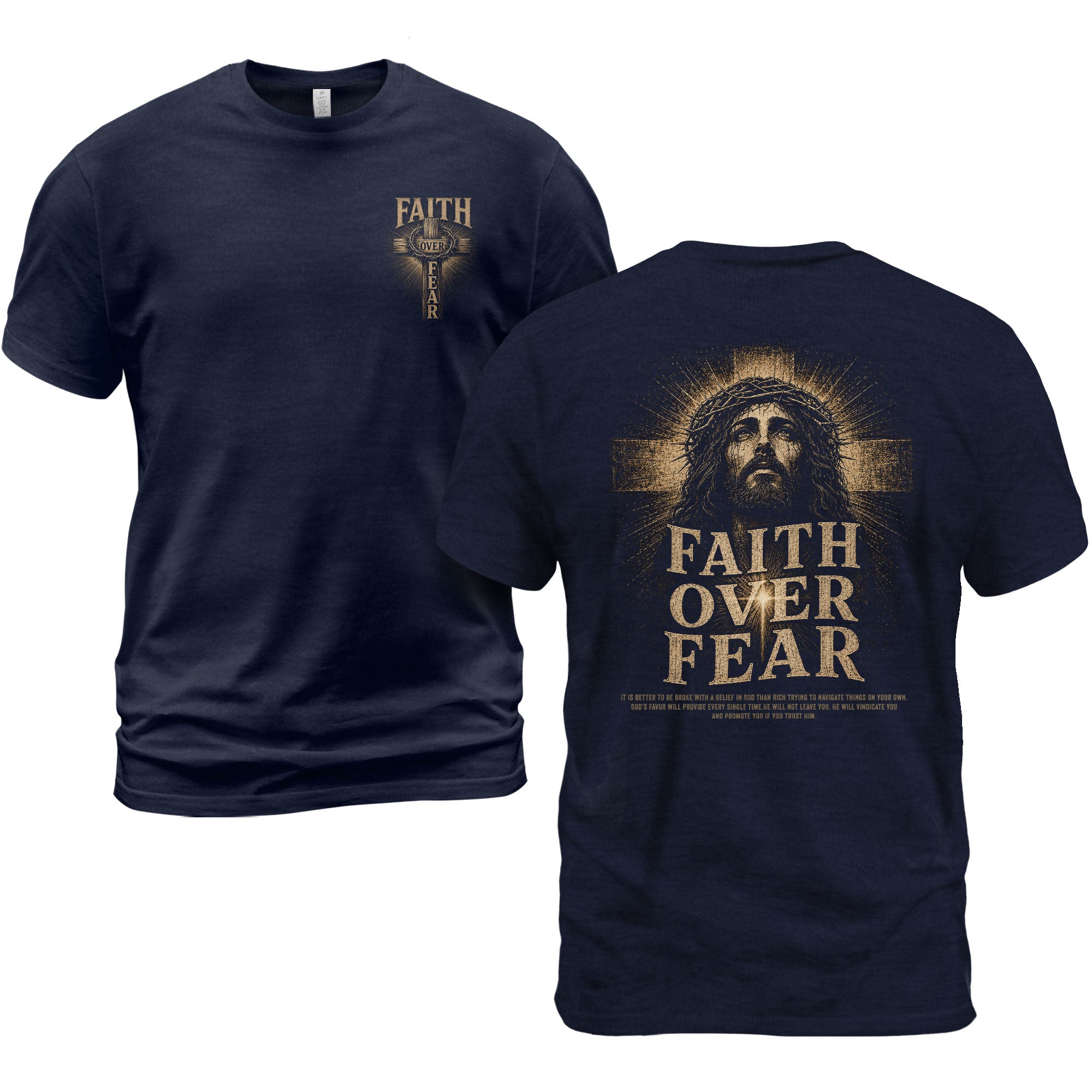 Inspirational Christian T-Shirt Faith Over Fear Jesus Portrait Casual Cotton Top