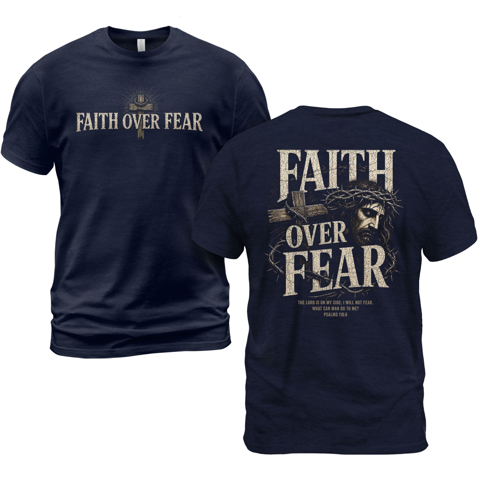 Inspirational Christian T-Shirt Faith Over Fear Jesus Cross Casual Cotton Shirt