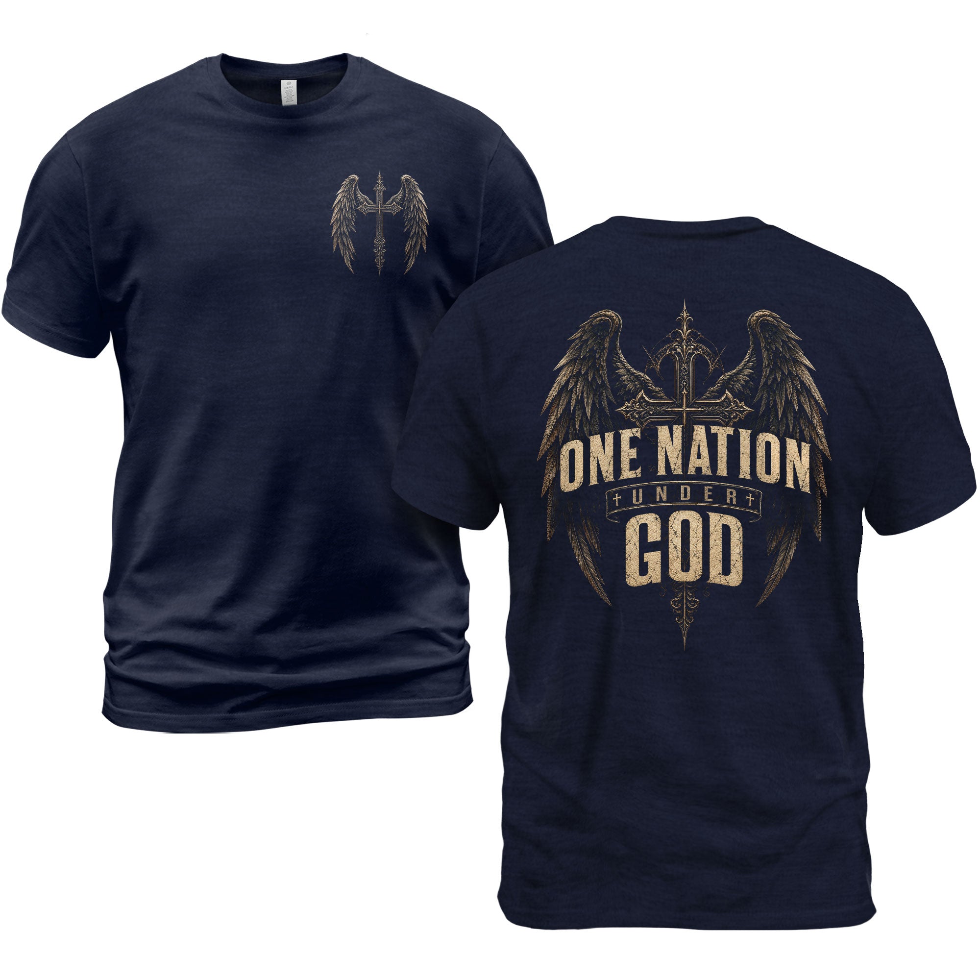 One Nation Under God T Shirt Christian Angel Wings Cross Religious Apparel Tee Top