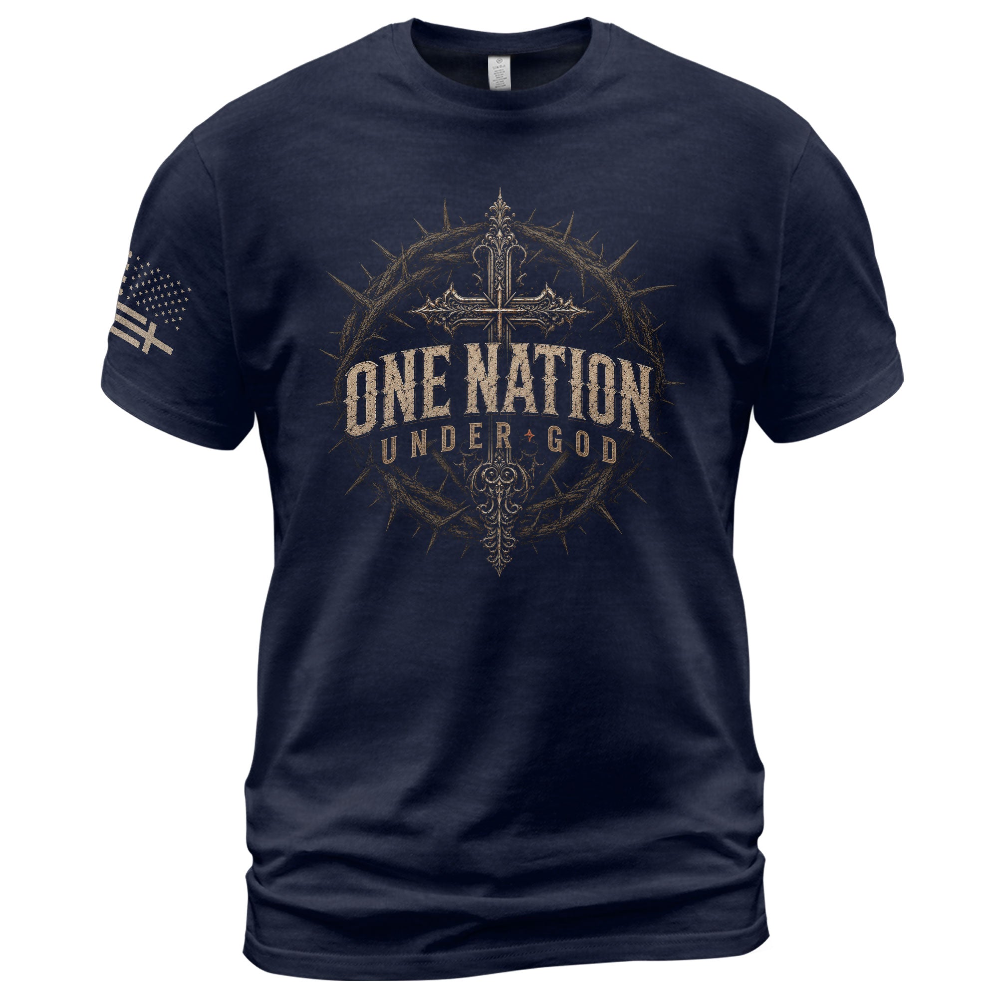 One Nation Under God T Shirt Christian Cross Crown Of Thorns Religious Faith Apparel Tee