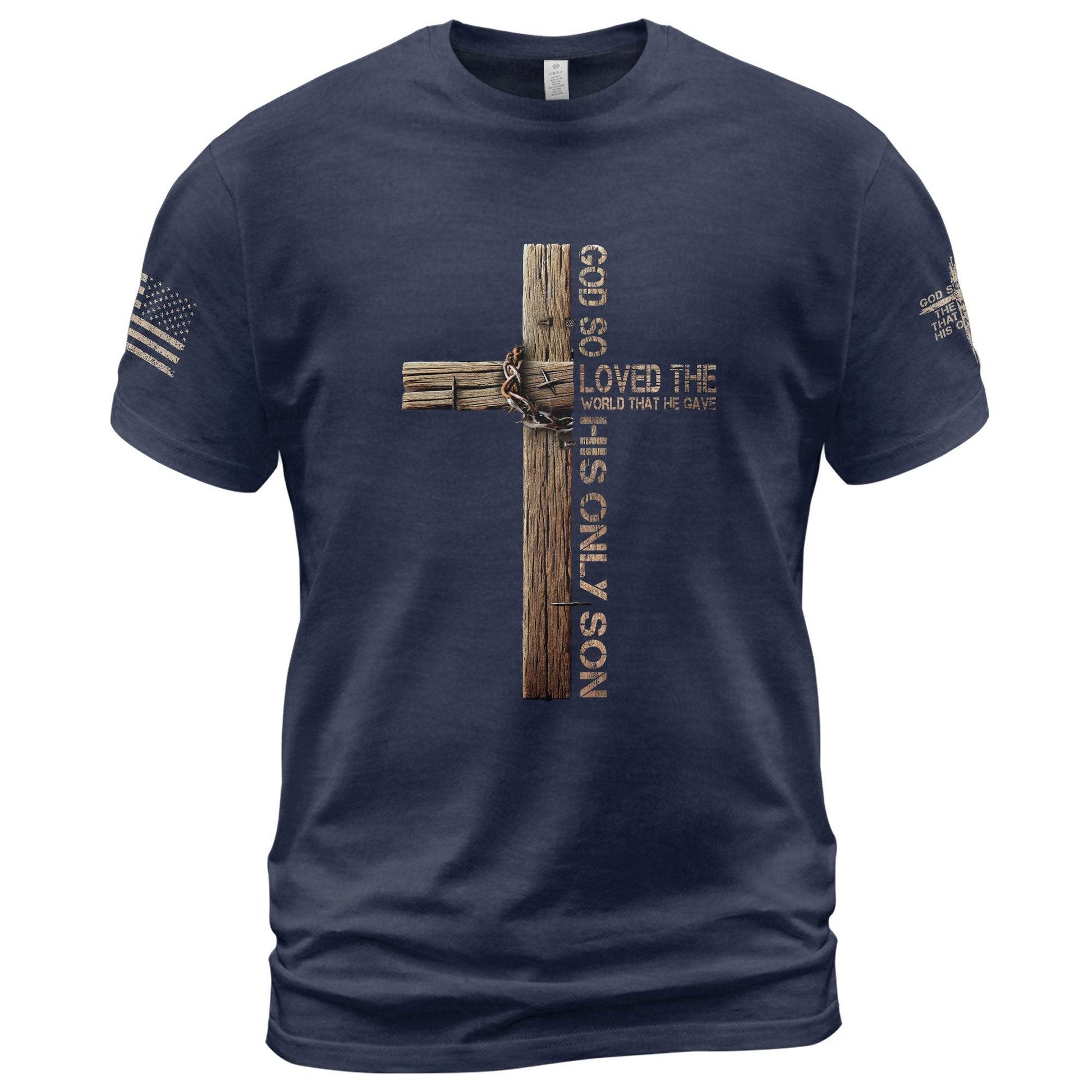 God So Loved T-Shirt – John 3:16 Cross with Crown of Thorns - Rust Field Wear