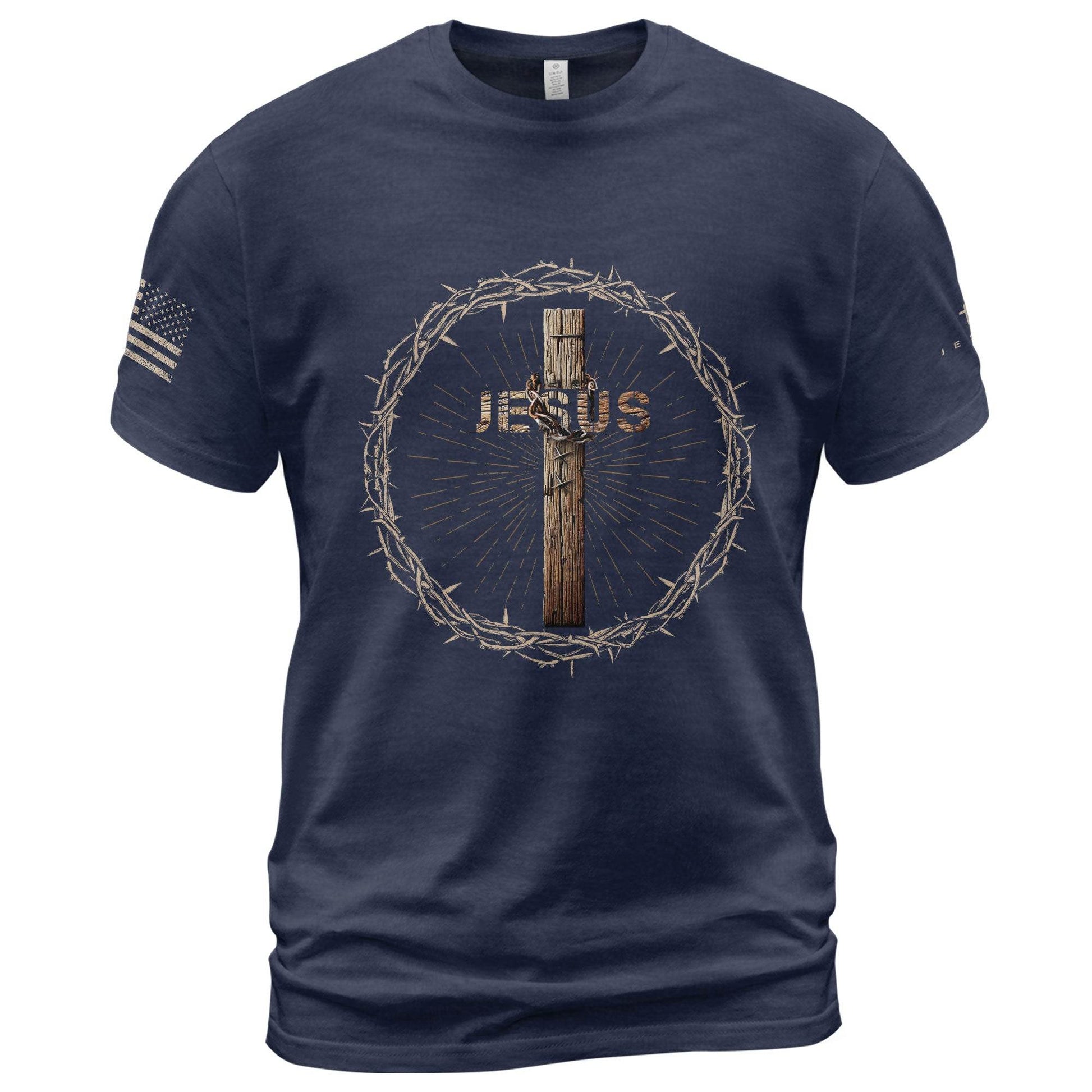 Jesus T-Shirt – Crown of Thorns Cross Design - Rust Field Wear