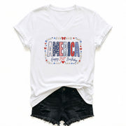 Happy 250th Birthday V-Neck Shirt - Patriotic American Flag Pattern Graphic Tee Women