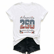 250 Years of Freedom V-Neck Shirt - Patriotic 1776-2026 American Graphic Tee Women