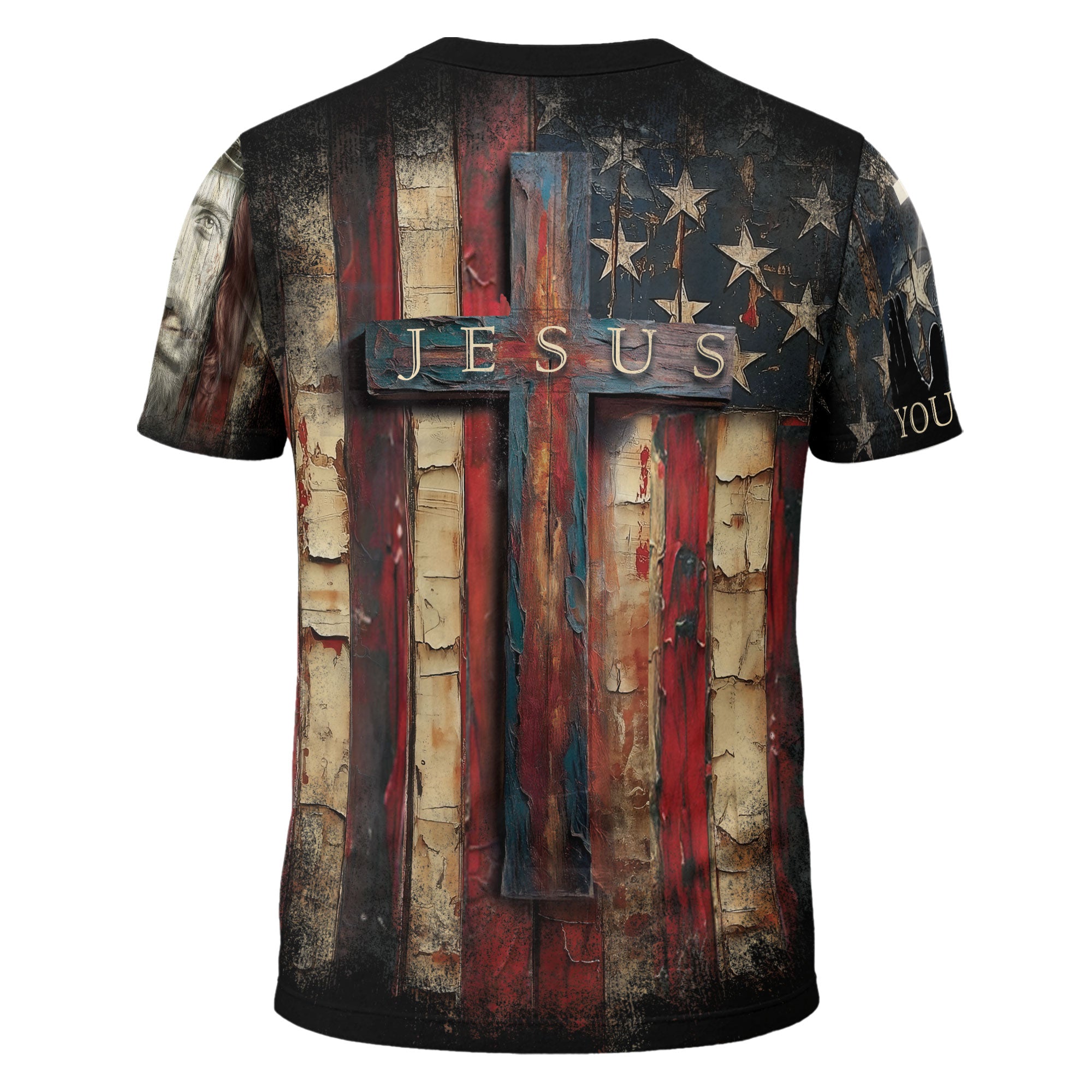 Custom Faith Over Fear Cross Shirt – Rustic American Flag Christian Tee