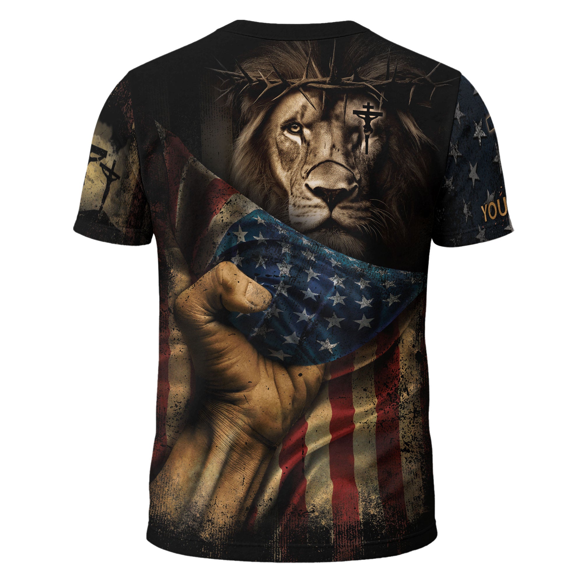 Custom Faith Over Fear T-Shirt – Lion, Cross & Crown of Thorns Christian Tee
