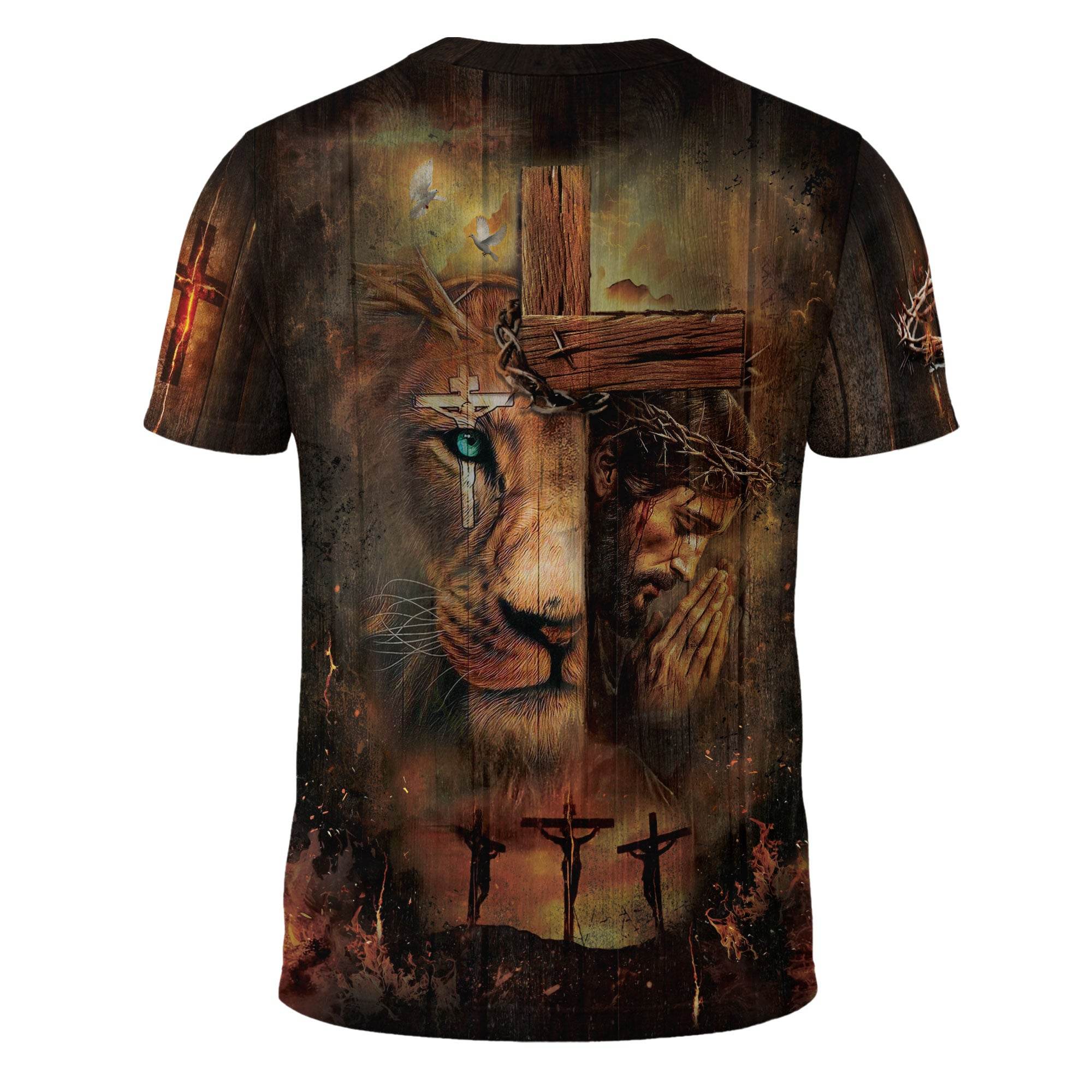 Faith Over Fear Lion & Cross Christian T-Shirt - Rust Field Wear