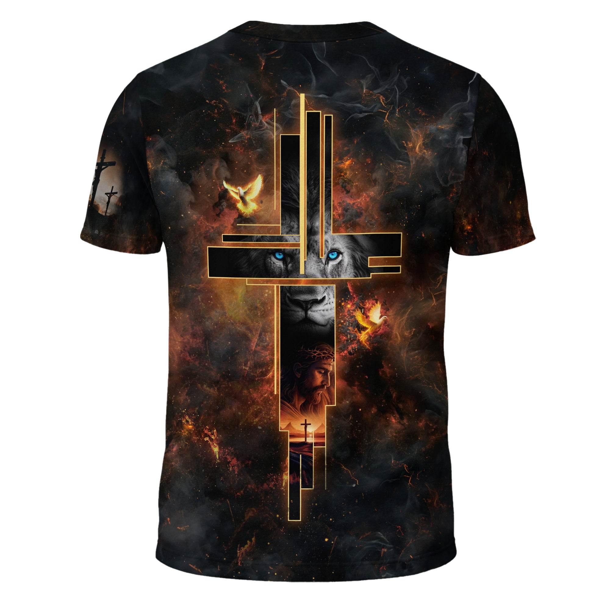 Faith Over Fear Cross Lion & Jesus T-Shirt - Rust Field Wear