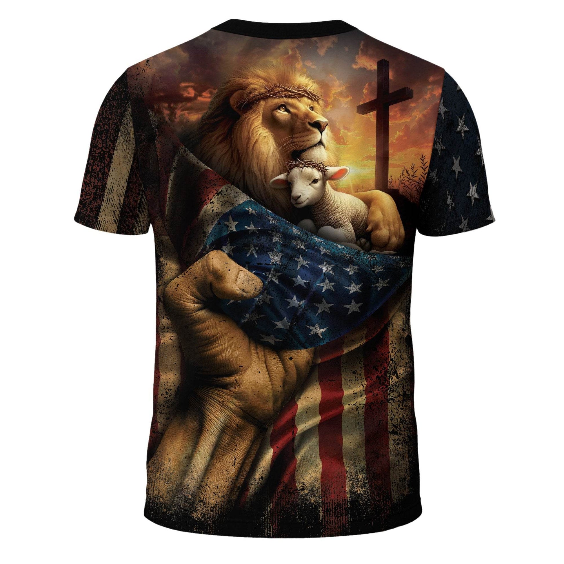 Faith Over Fear Lion & Lamb Christian Cross T-Shirt - Rust Field Wear