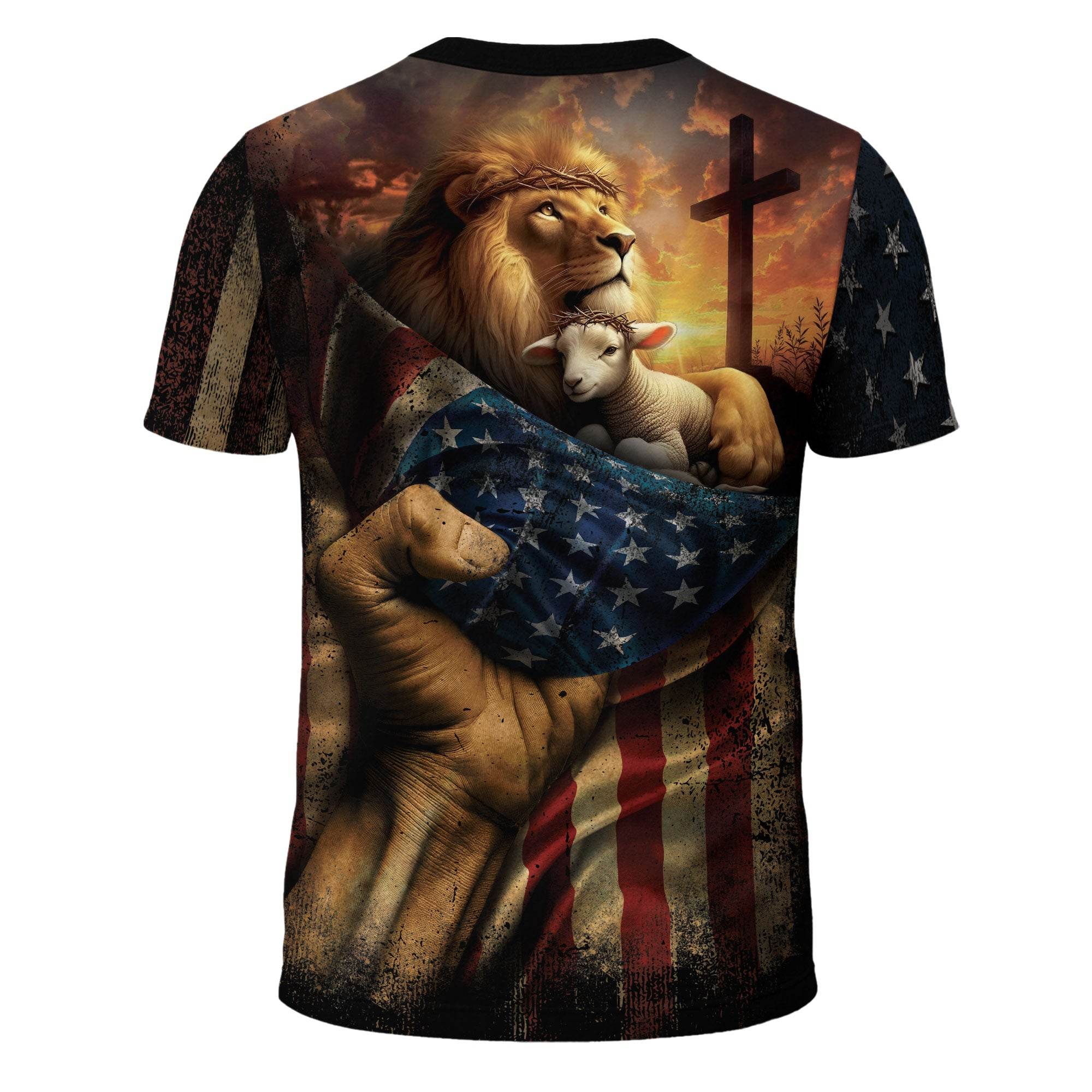 Faith Over Fear Lion & Lamb Christian Cross T-Shirt - Rust Field Wear