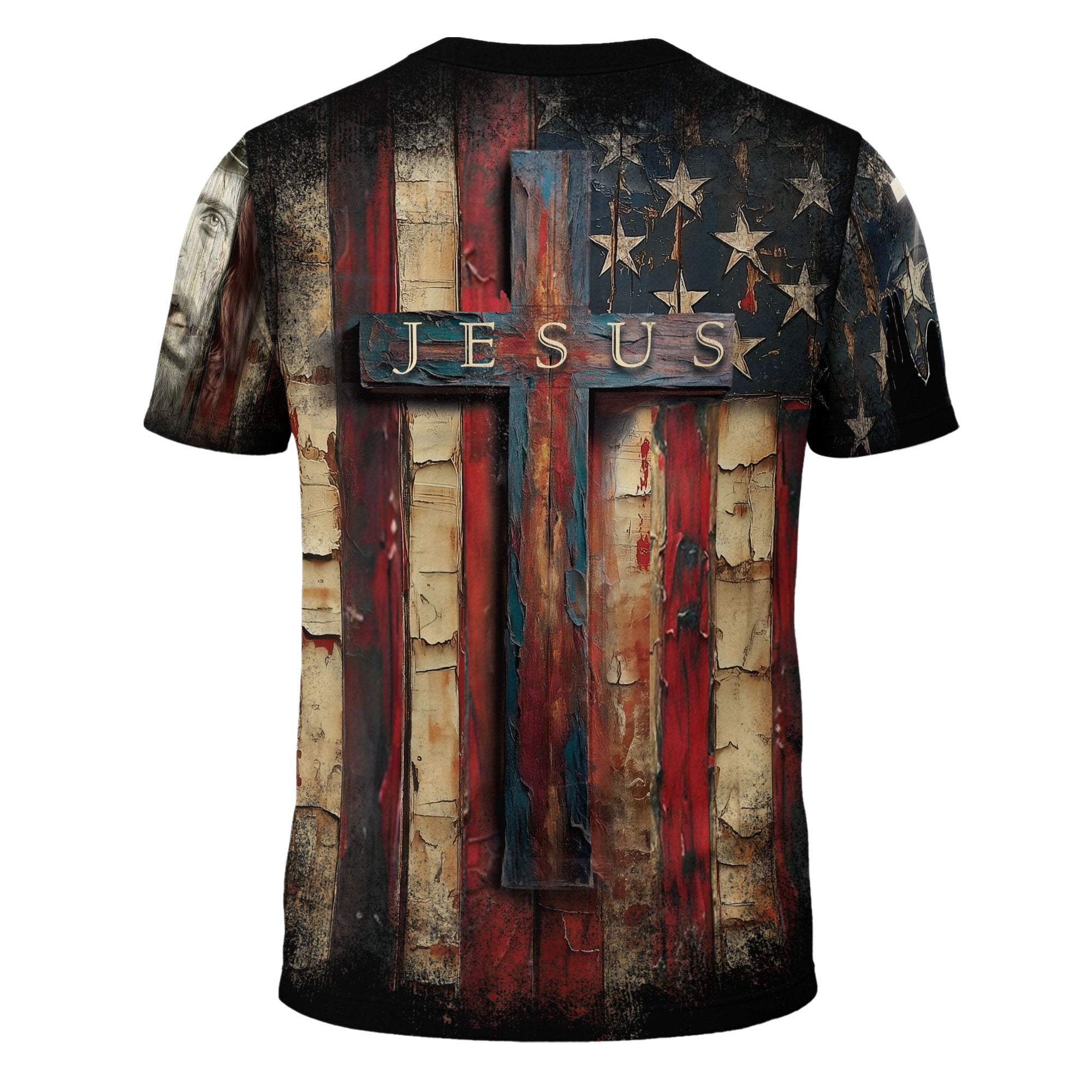 Faith Over Fear Cross Shirt – Rustic American Flag Christian Tee