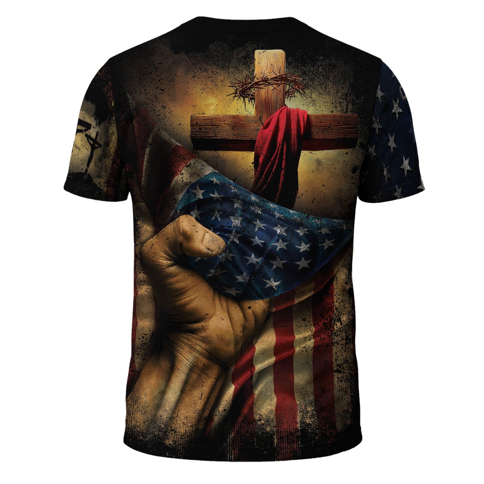 FAITH OVER FEAR | Cross & Crown of Thorns Patriotic Tee - Rust Field Wear