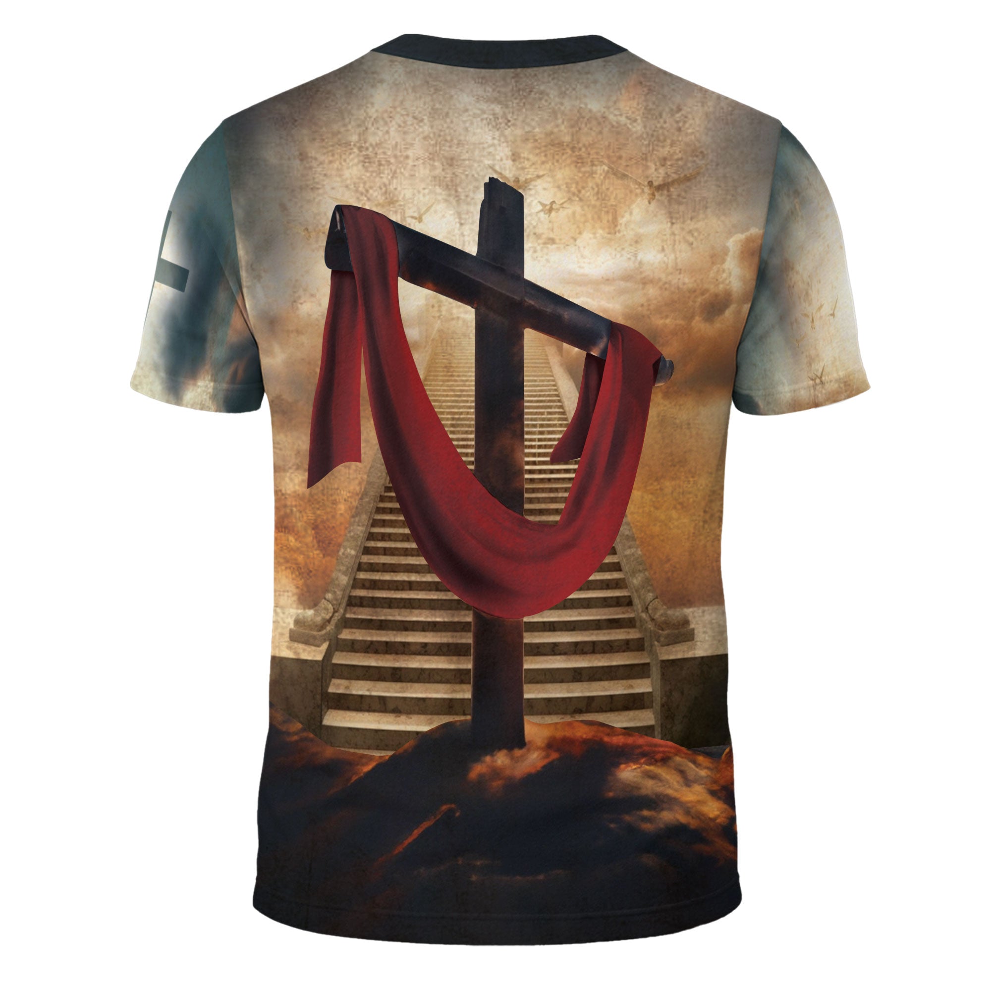Faith Over Fear with Cross and Lion Draped in Red Robe – Christian T-Shirt