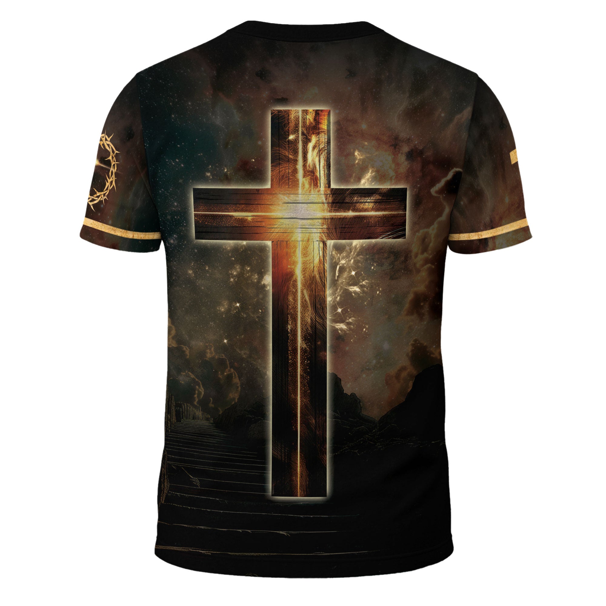 Faith Over Fear with Fiery Lion & Glowing Cross – Christian T-Shirt