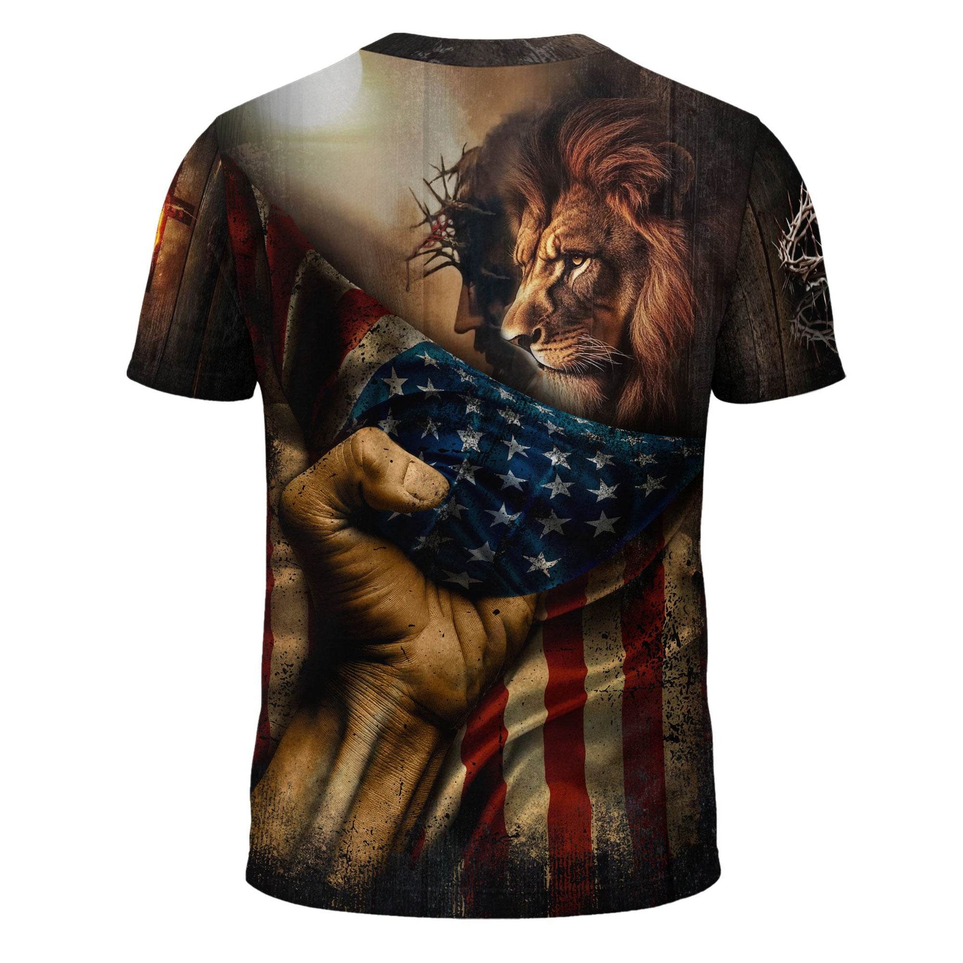 Faith Over Fear Lion & Cross Patriotic T-Shirt - Rust Field Wear