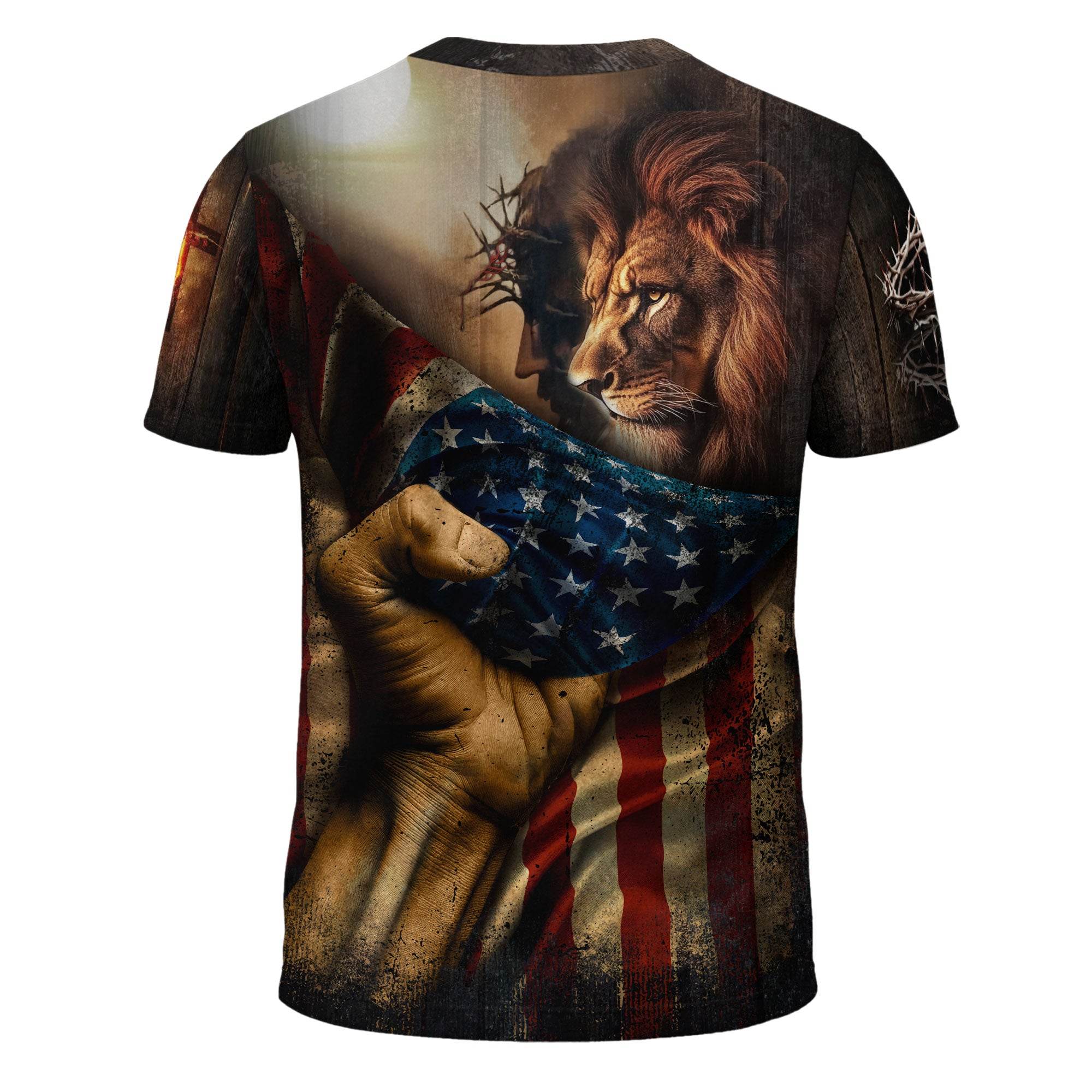 Faith Over Fear Lion & Cross Patriotic T-Shirt - Rust Field Wear